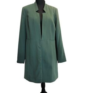 Melanie Lyne forest green long blazer coat open front clasp closure Sz 12 NWOT